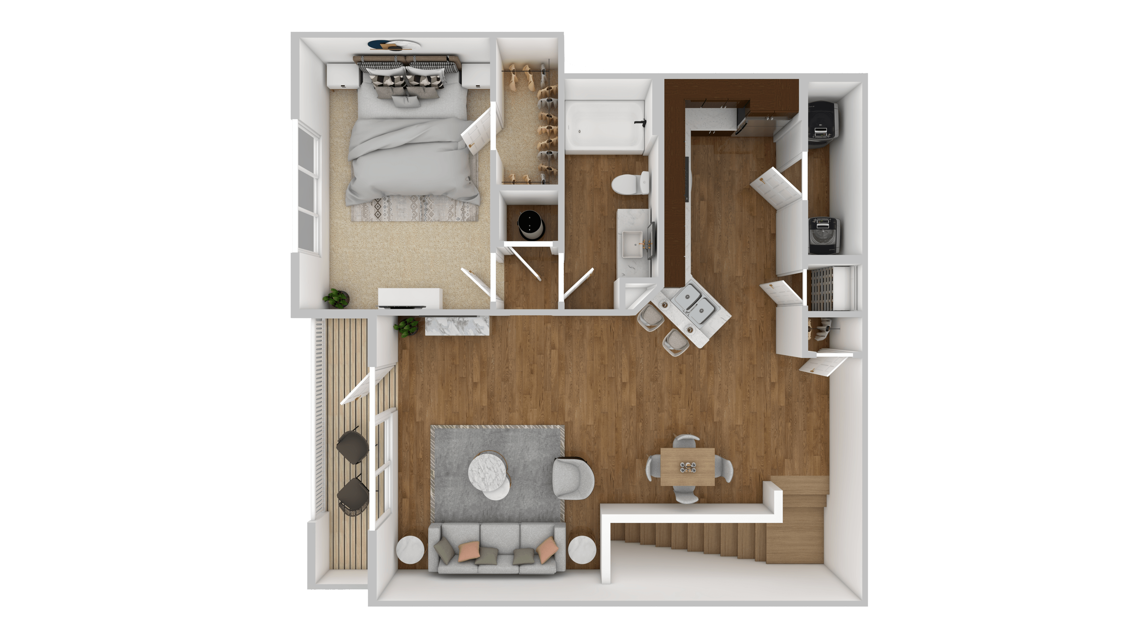 Floor plan for 1 bed, 1 bath, 962 sqft